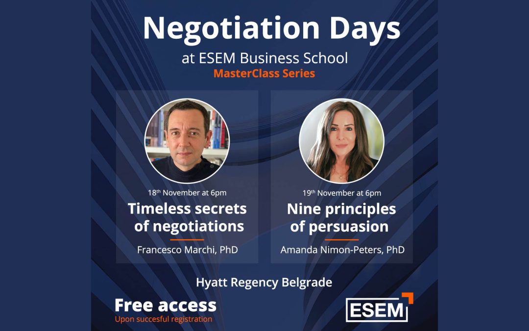 Members News: ESEM MasterClass series “Negotiation days”, 18th  and 19th November, Belgrade
